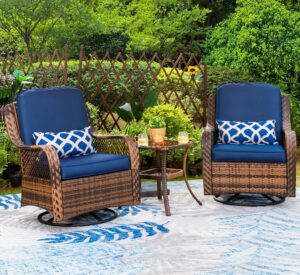 3 Piece Outdoor Conversation Set with 1 Table and 2 Rocking & Swivel Chairs